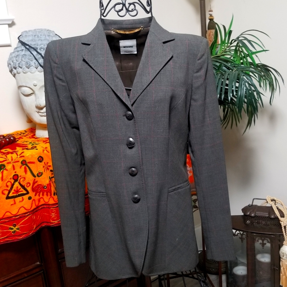 Moschino Wool  Women's  Prince of Wales Print Blazer Jacket. Size: 8.